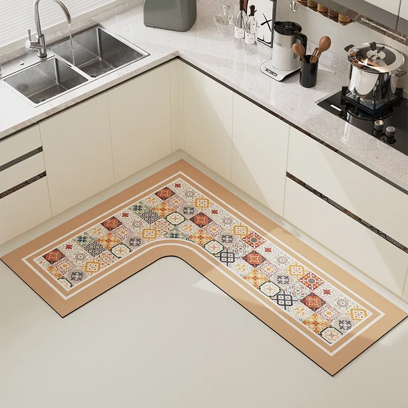 L Shape Kitchen Carpets Corner Non-slip Waterproof  Stain Resistant PVC Foot Mat Comfortable Easy Care Easy Clean Cutting Carpet 4