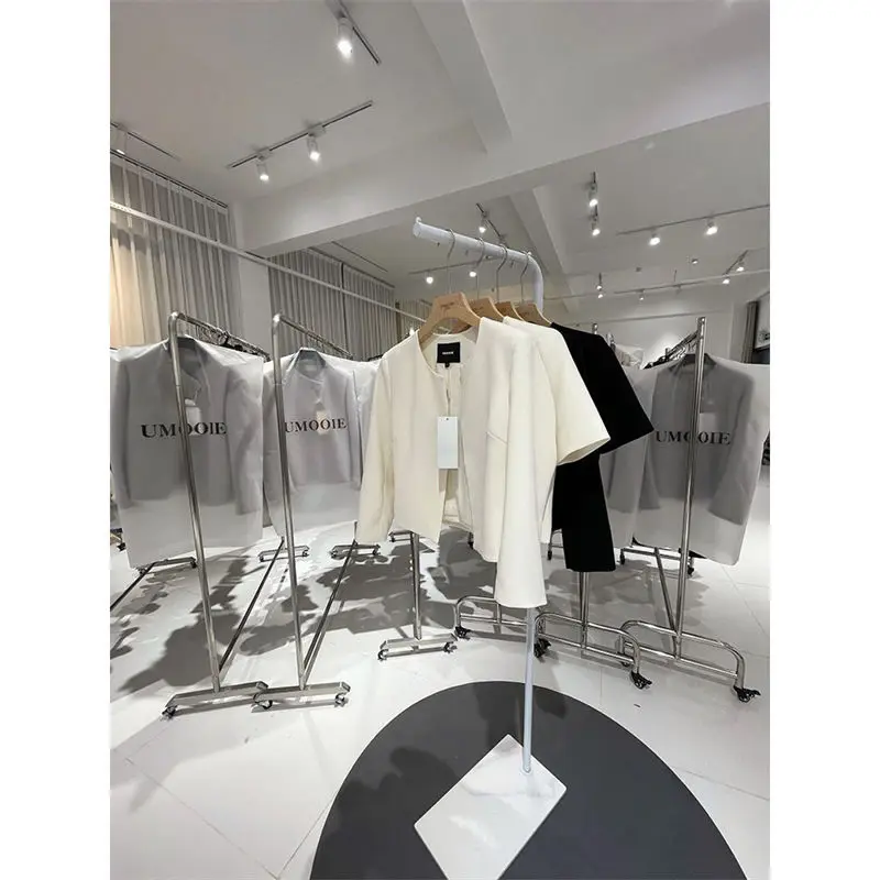 2023Women's Spring Autumn New Fashion Elegant Solid Color Round Neck Simple Commuter Long Sleeve Slim Fit Short Suit Coat