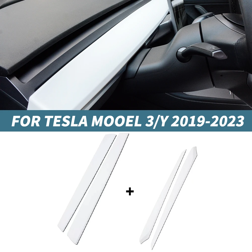 4Pcs Matte Dashboard Decoration For Tesla Model 3/Y Door Interior Dashboard Door Modification Cover Decor Adhesive Panel Trims