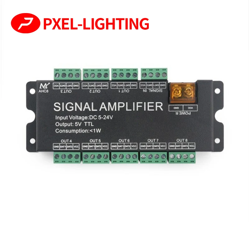 

AHC8 DC12V 24V 8channels 8CH SPI TTL signal synchronizer LED amplifier 8 ports output for pixel led strip light controller