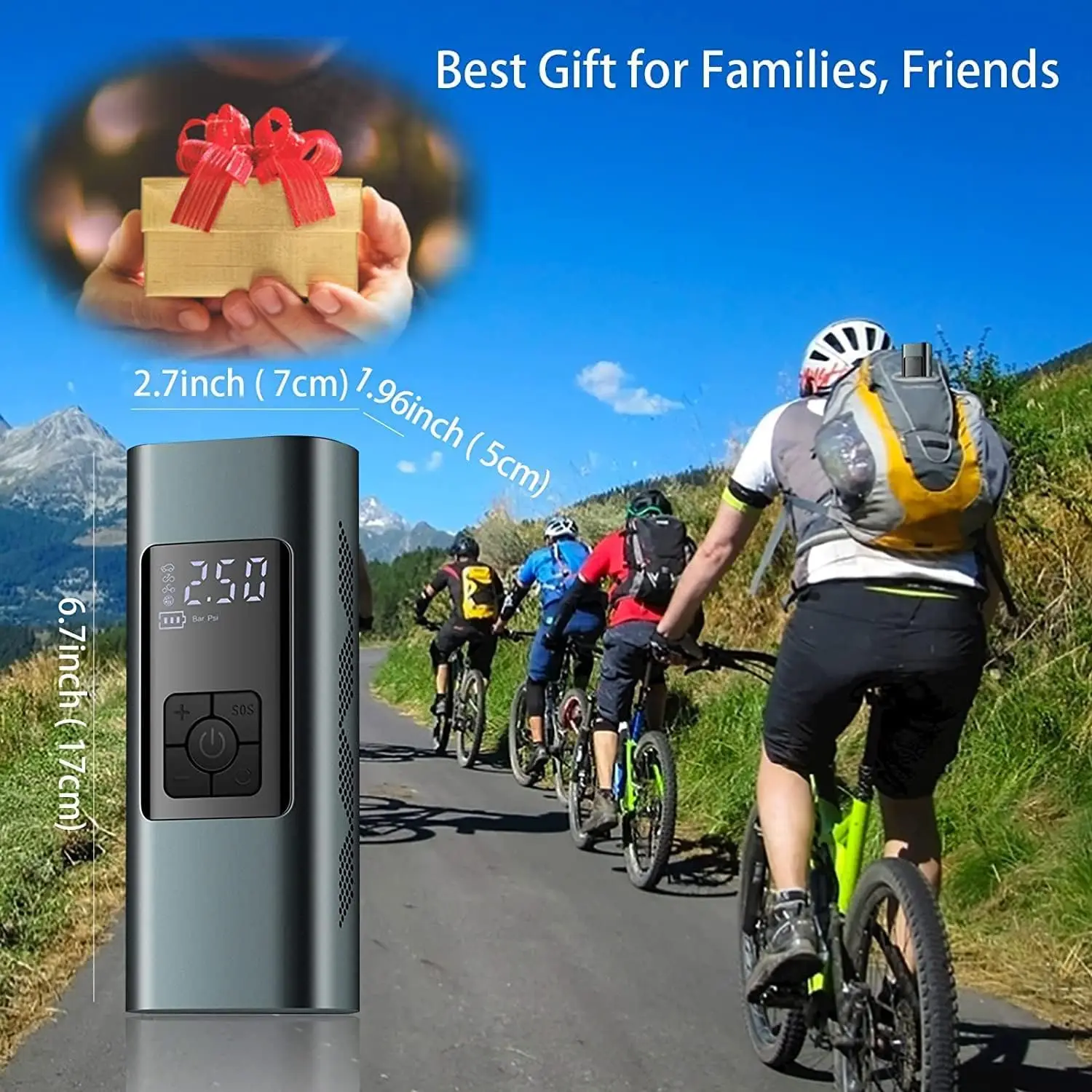 휴대용 타이어 팽창기, 무선 6000mAh 배낭 디지털 공기 펌프, 2 차 타이어/시간, 140PSI DC 12V