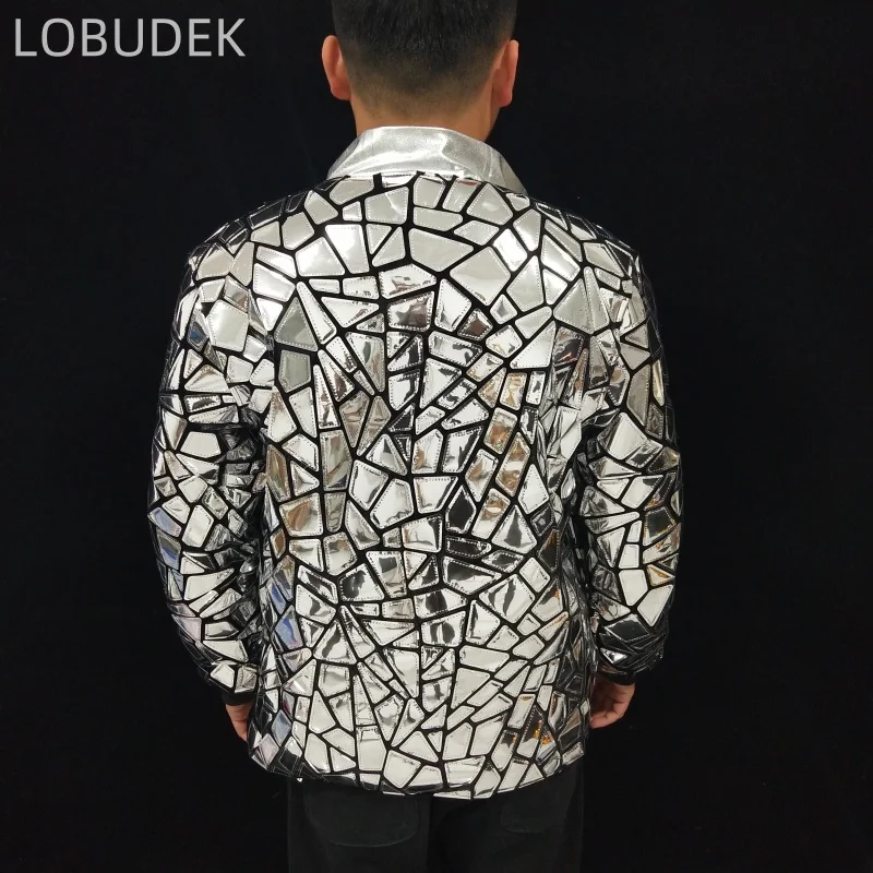 Silver Mirror Jacket Casual Sequins Coat Male Singer Star