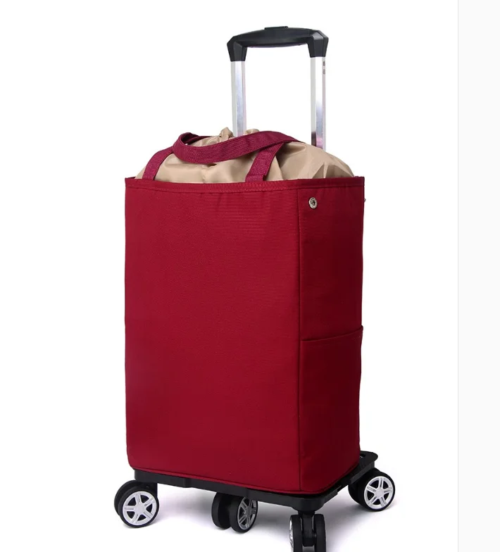 Women Rolling Shopping bag Wheels Grocery Wheeled Bag Short Trip Travel Trolley Bag Travel Tin Foil Picnic