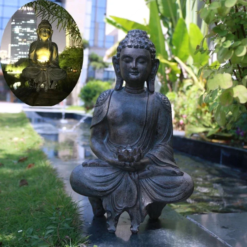 Meditating Buddga Statue Sculpture Outdoor Garden Solar Light Buda Zen Home Ornament Figurine Balcone Yard Patio Decoration