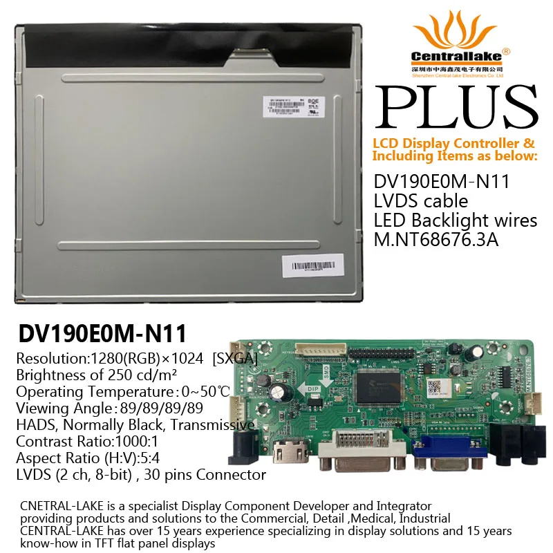 

Hot Sale for 19″LCD Industrial Display Screen Includes Controller Board :NT68676.3 plus 19 inch DV190E0M-N11