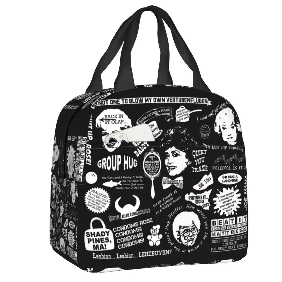 

2024 New Custom Golden Girls Classic Quotes Lunch Bag Women Thermal Cooler Insulated Lunch Box For Children School