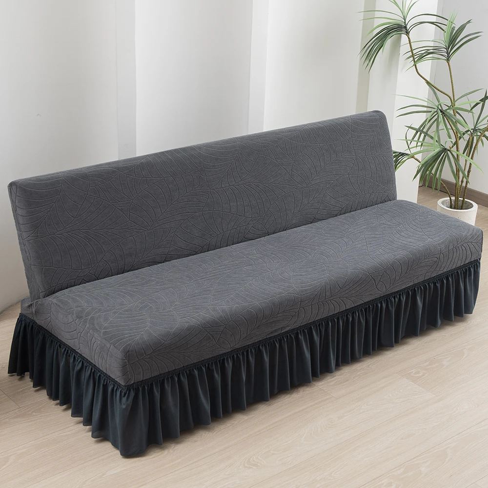 Jacquard Armless Futon Cover with Skirt Ruffled Stretch Futon Sofa Bed Cover Machine Washable Stain Resistant Futon Couch Cover 6