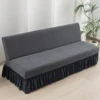 Jacquard Armless Futon Cover with Skirt Ruffled Stretch Futon Sofa Bed Cover Machine Washable Stain Resistant Futon Couch Cover 6