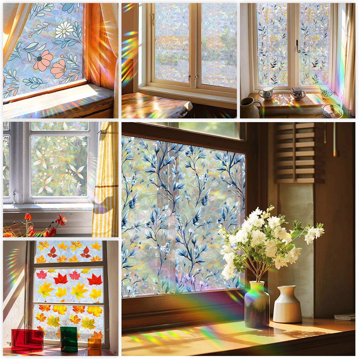 Suncatch Rainbow Window Privacy Film Glass Static Cling Film Bathroom Door Decor UV Protection Kitchen Office Sticker