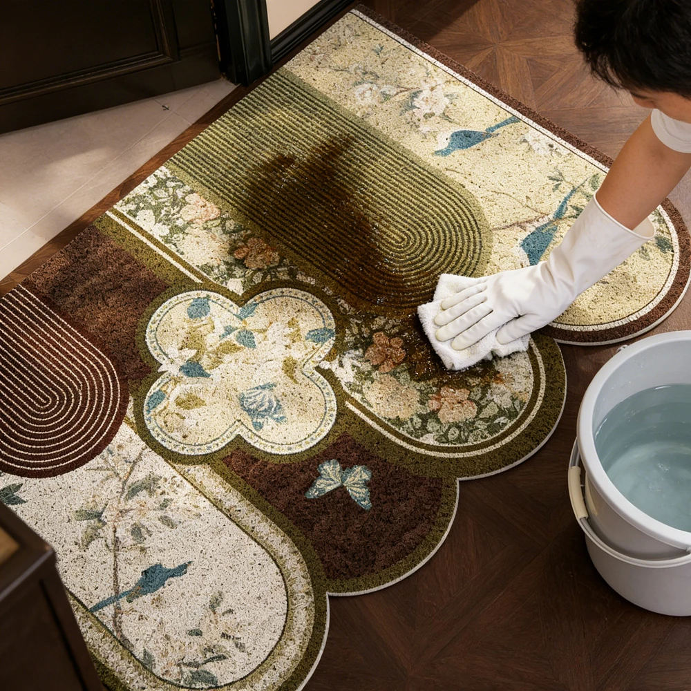 우아한 중국풍 앤틱 스타일 현관 매트, 고급 미끄럼 방지 와이어 루프 카펫, 레트로 거실 현관 매트