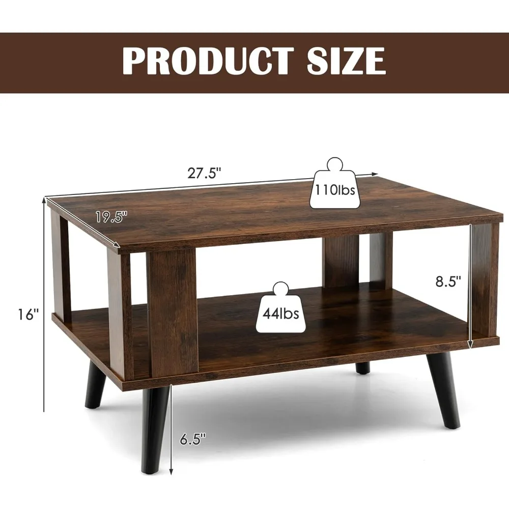 Small Coffee Table for Small Space, 2-Tier Wooden Center Table with Open Storage Shelf, Side Baffle, Easy Assembly 3