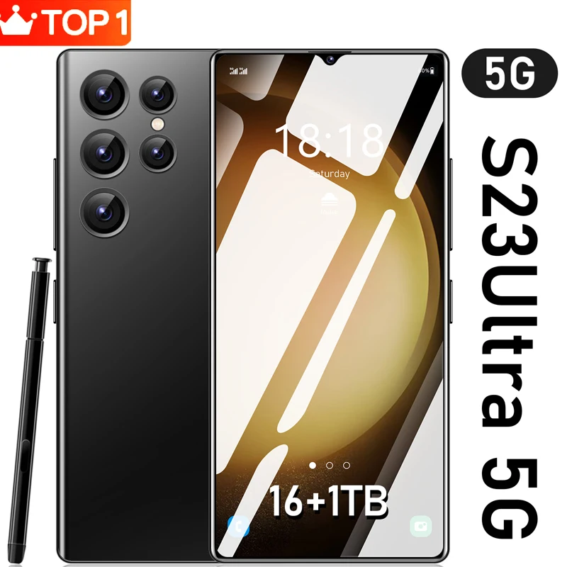Smartphone S23 Ultra 5G Débloqué - Écran 6,8" - 128 Go + 6 Go RAM - Android 13 - Double SIM - 6800 MAh - Neuf