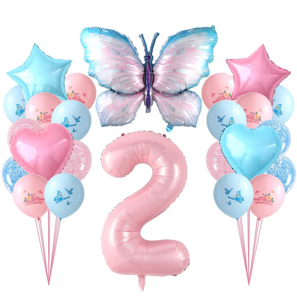 

25pcs Butterfly 40inch Number Balloons Set Macaron Baby Shower Decor Helium Ballon Birthday Party Wedding Globos Supplies