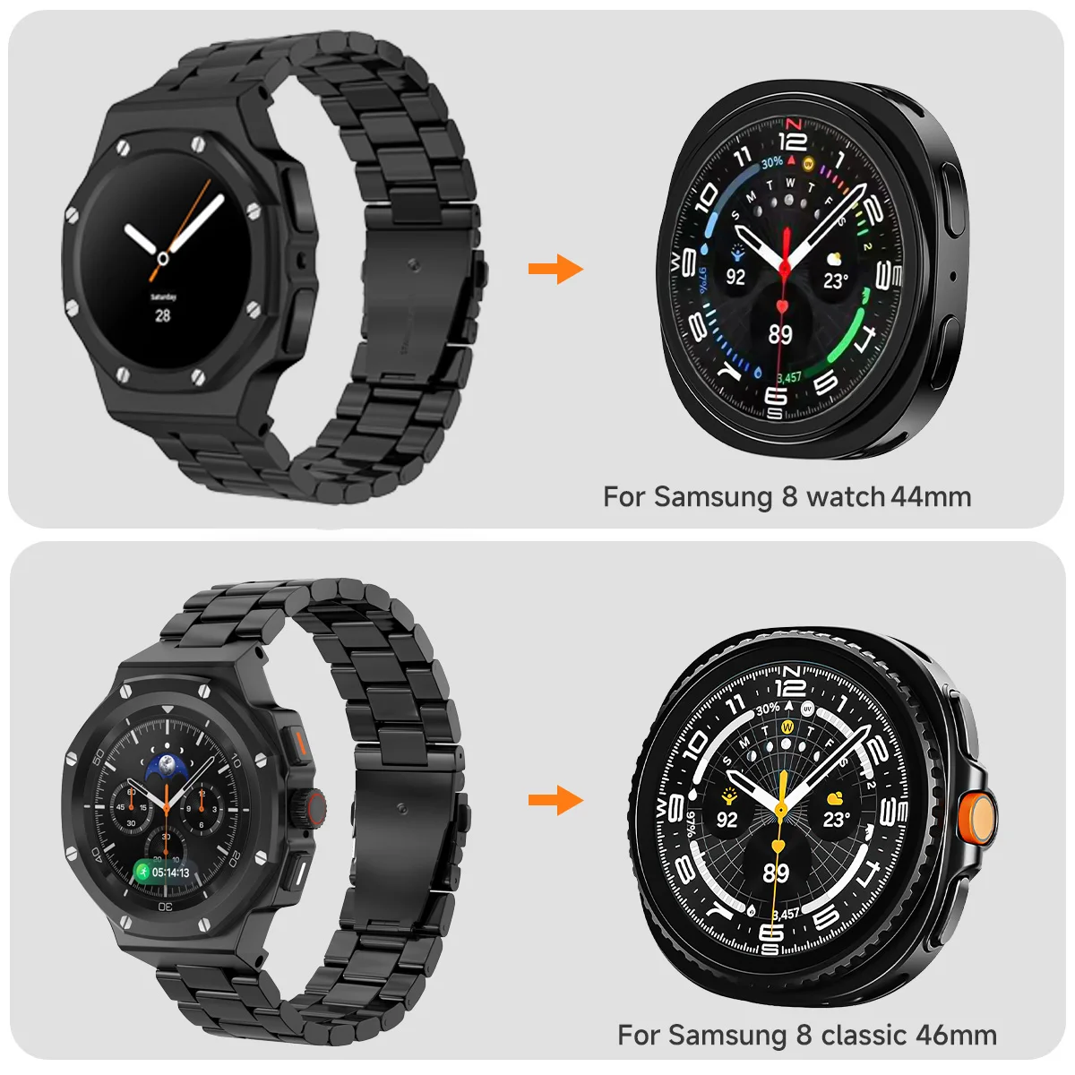 삼성 갤럭시 워치 8 클래식 46mm 스테인리스 스틸 케이스 브레이슬릿용 럭셔리 개조 키트 갤럭시 워치 8 44 40mm 모드 키트