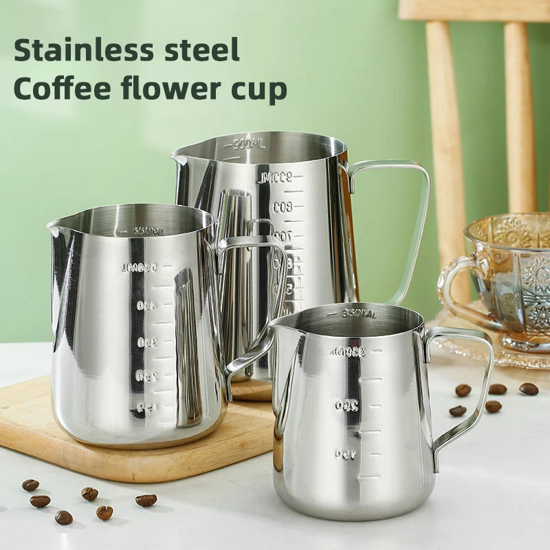 Stainless Steel Coffee Pitcher Cup, Pull Flower Cup With Scale