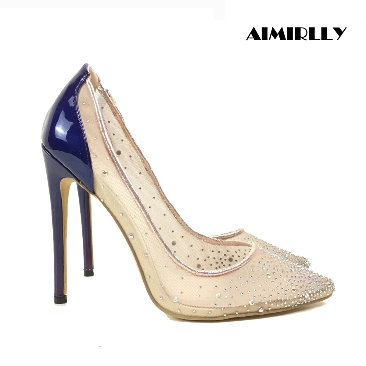 Elegant Women's High Heels Shoes Pointed Toe Designer Pumps And Stilettos Rhinestones Mesh Heel