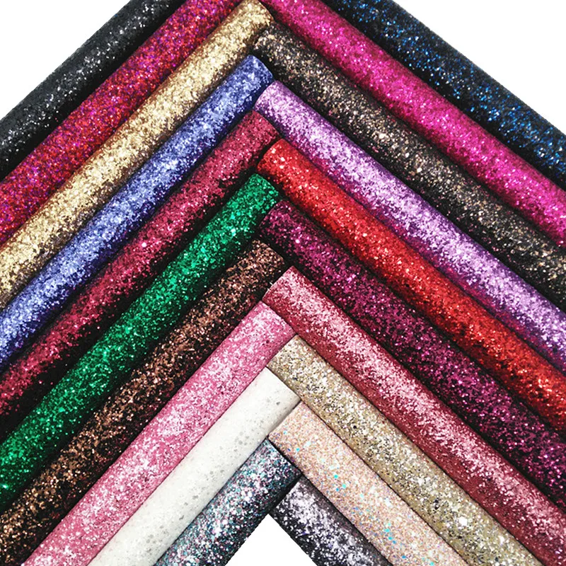 MixedColorsChunkyGlitterLeatherFabricSheetsGlitterFauxLeatherForBowGlitteronFabric