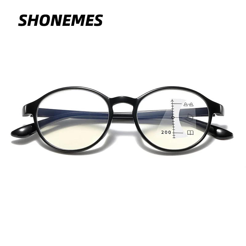 

SHONEMES прогрессивные многофокальные овальные очки для чтения, очки с защитой от синего света, очки для дальнозоркости с диоптриями + 100, 200, 300, 350, 400