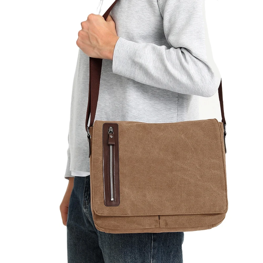 Men's Retro Canvas Shoulder Bag Casual Wear-resistant Crossbody Flap Bag Electrician Maintenance Tool with Cover Sling