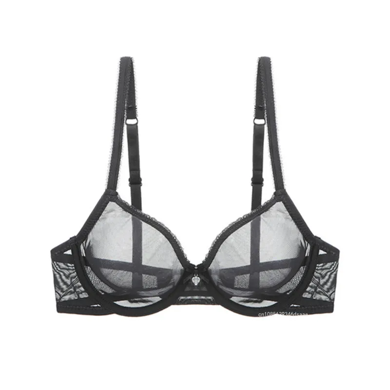 Mesh See Through Bra Underwire Unlined Sheer Brassiere Sexy Ultra-thin Yarn Underwear Plus Size BCD Cup Bras