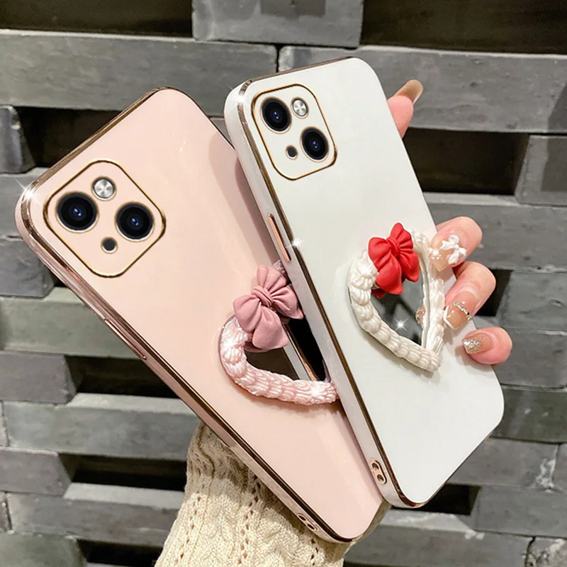 Plating Case For Samsung A34 A54 A53 A32 A33 A13 4G 5G A12 A73 A25 A31 A21S A14 Bows Cream Cake Heart Make-up Mirror_voghion.com