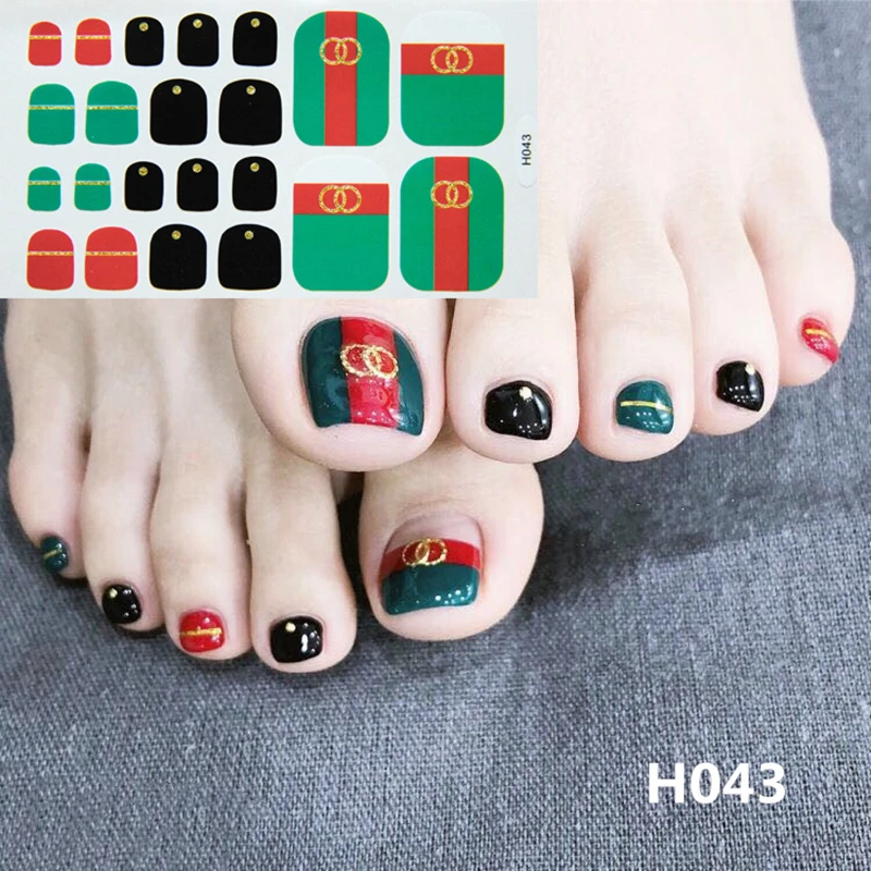 22tips Korea Toe Nail Sticker Wraps Adhesive Decals Toenail Polish Strips DIY Pedicure Foot Decals Manicure Women
