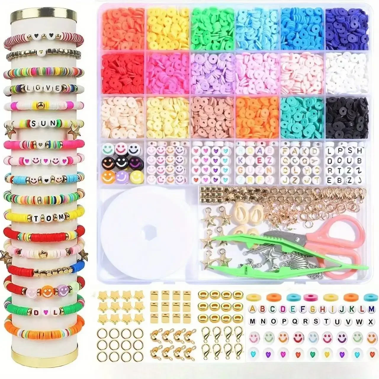 DIY Clay Beads Bracelet Making Kit Seed Beads Kit for Friendship Jewelry Making,Polymer Heishi Beads with Charms Gifts - 2