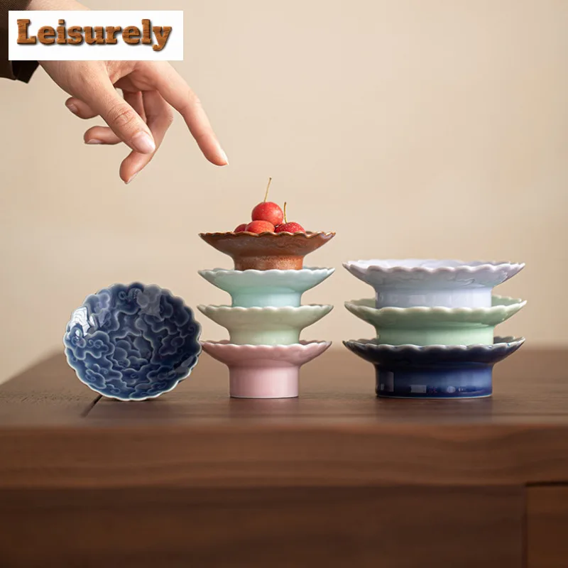 Ancient Charm And Auspicious Clouds Fruit Dishes Aesthetic Pastry Plate Household Serving Tray Teaset Accessories Ornaments Gift