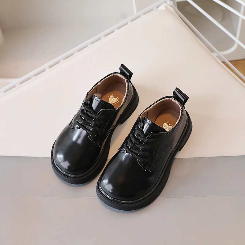 Children's Leather Shoes Simple School Uniform Shoes for Boys Girls Performance Versatile Fashion Black Beige Kids Causal