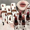 1pc Waterproof Matte Coffee Brown Lipstick Moisturizing Long Lasting Not Easy To Fade Low Saturation Rose Pink Brown Lip Gloss