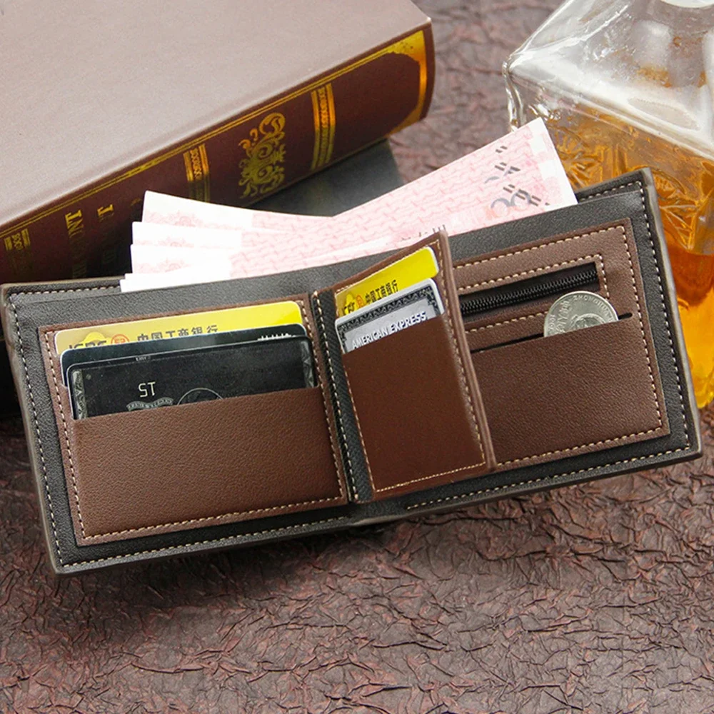 Coin Pocket Photo Card Holder Small Male Wallet leather wallet Frosted Leather