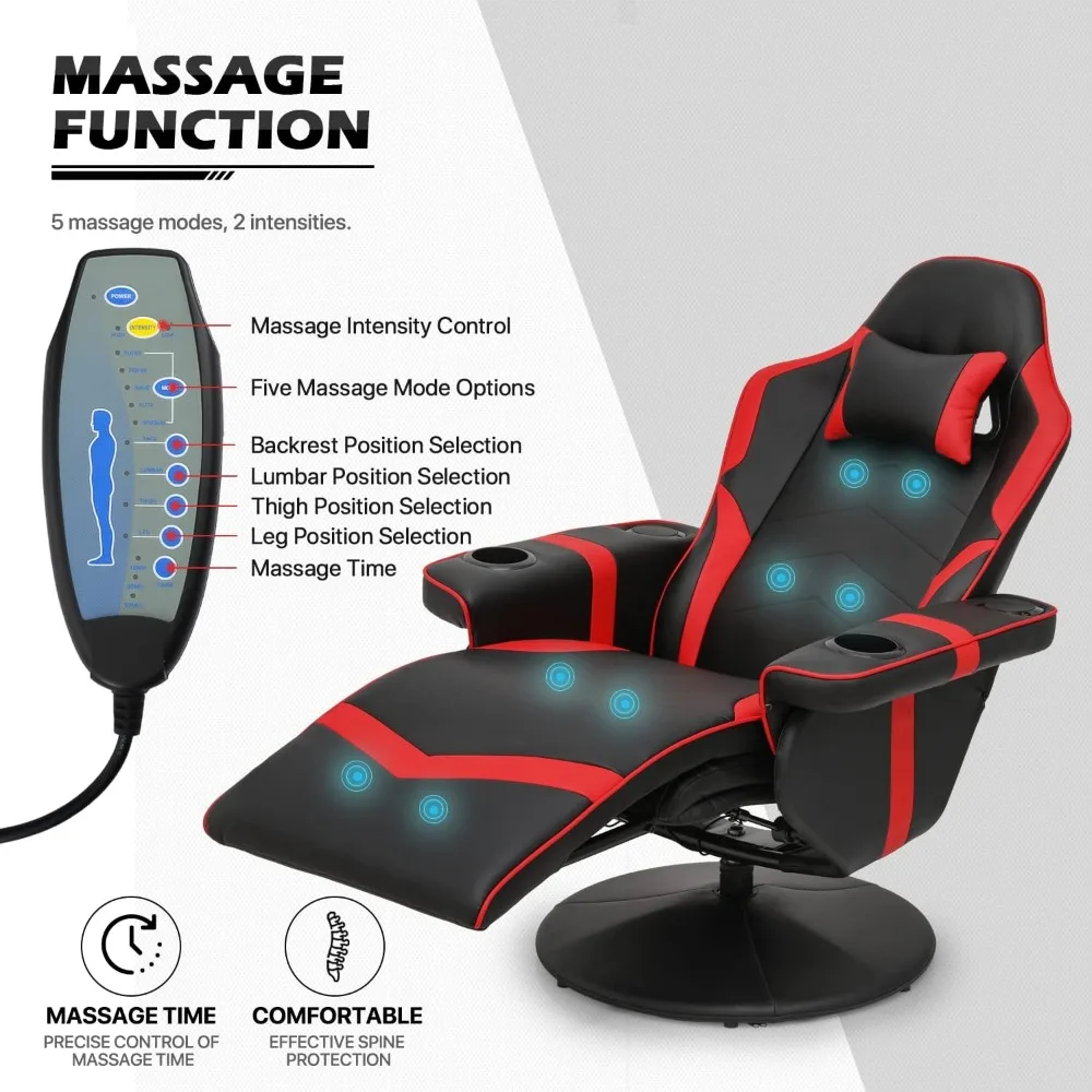 Massage Gaming Recliner Chair PU Leather Lounging Video Gaming Couch Adjustable Backrest Living Room, Gaming Recliner Chairs 2