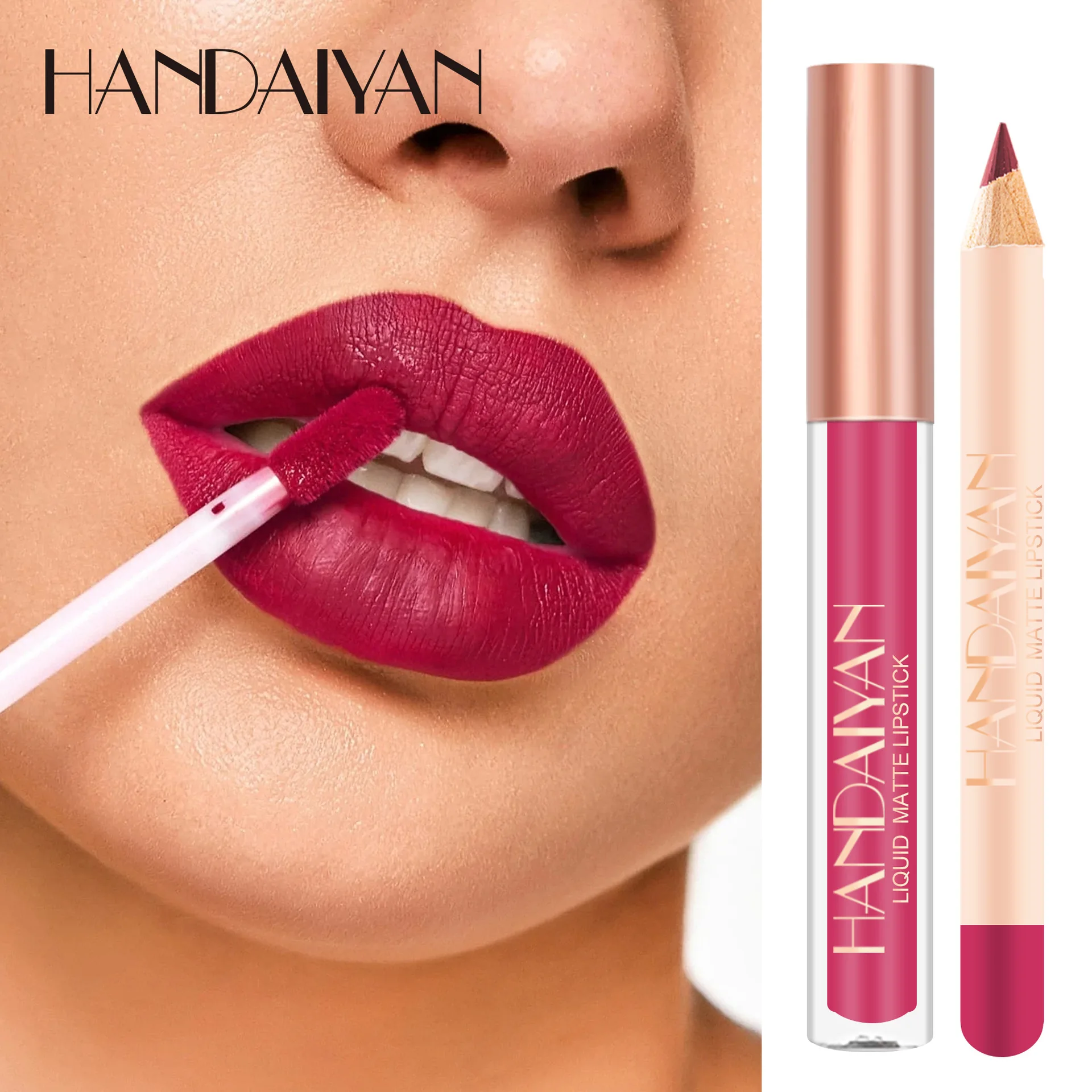 Handaiyan Lip Liner Lipgloss Set Waterproof Matte Liquid Lipstick Pencil Sexy Red Long Lasting Lipliner Makeup Cosmetics