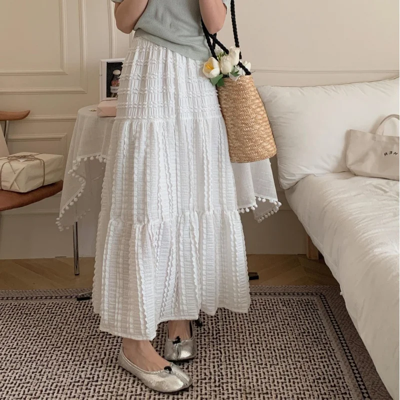 Real Shot Korean 2024 Spring New Retro Three-Dimensional Lace Fabric Skirt a Swing Ballet Long Skirt Rihgdss