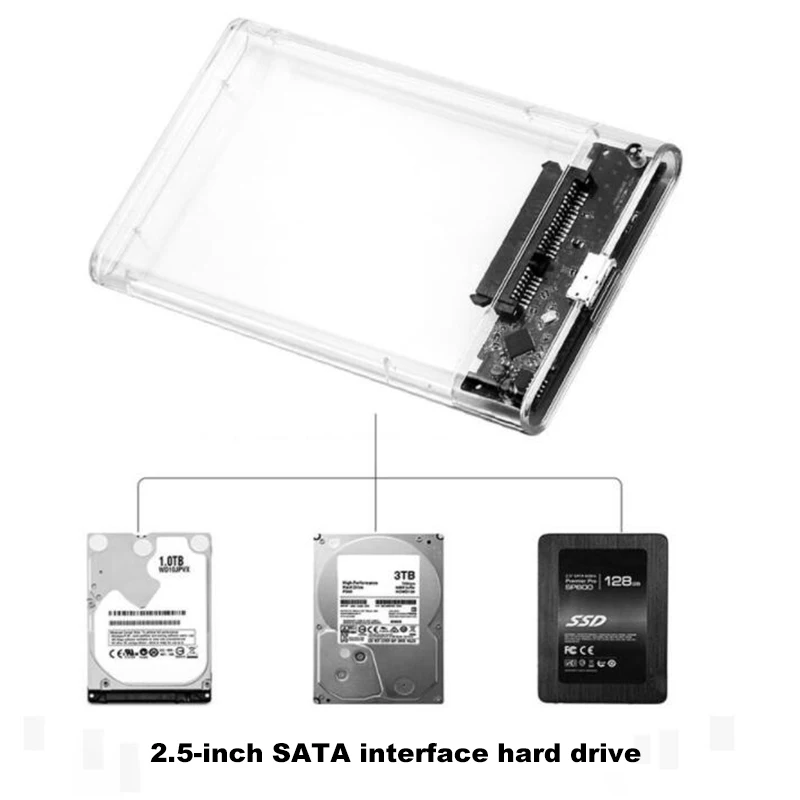 Carcasa externa hd 2,5 SATA a USB 3,0, disco duro externo portátil transparente de 5Gbps, 2,5, para PC, disco SSD, q1, J17