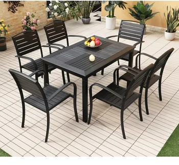 Outdoor Dining Table Leisure 120cm Courtyard Wood-plastic Garden Tables Villa Long Table Modern Furniture 1