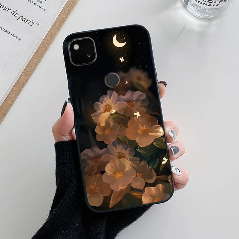 Floral Black Soft TPU Silicone Phone Case Cover