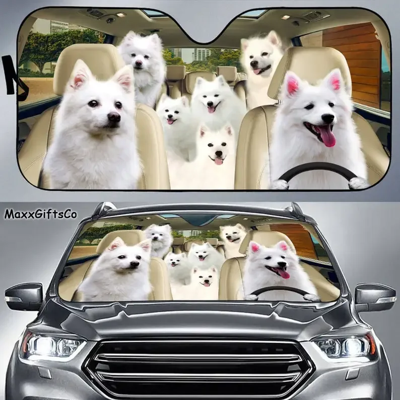 

American Eskimo Car Sun Shade, Dogs Windshield, Dogs Family Sunshade, Dog Car Accessories, Car Decoration, Gift For Dad, Mom