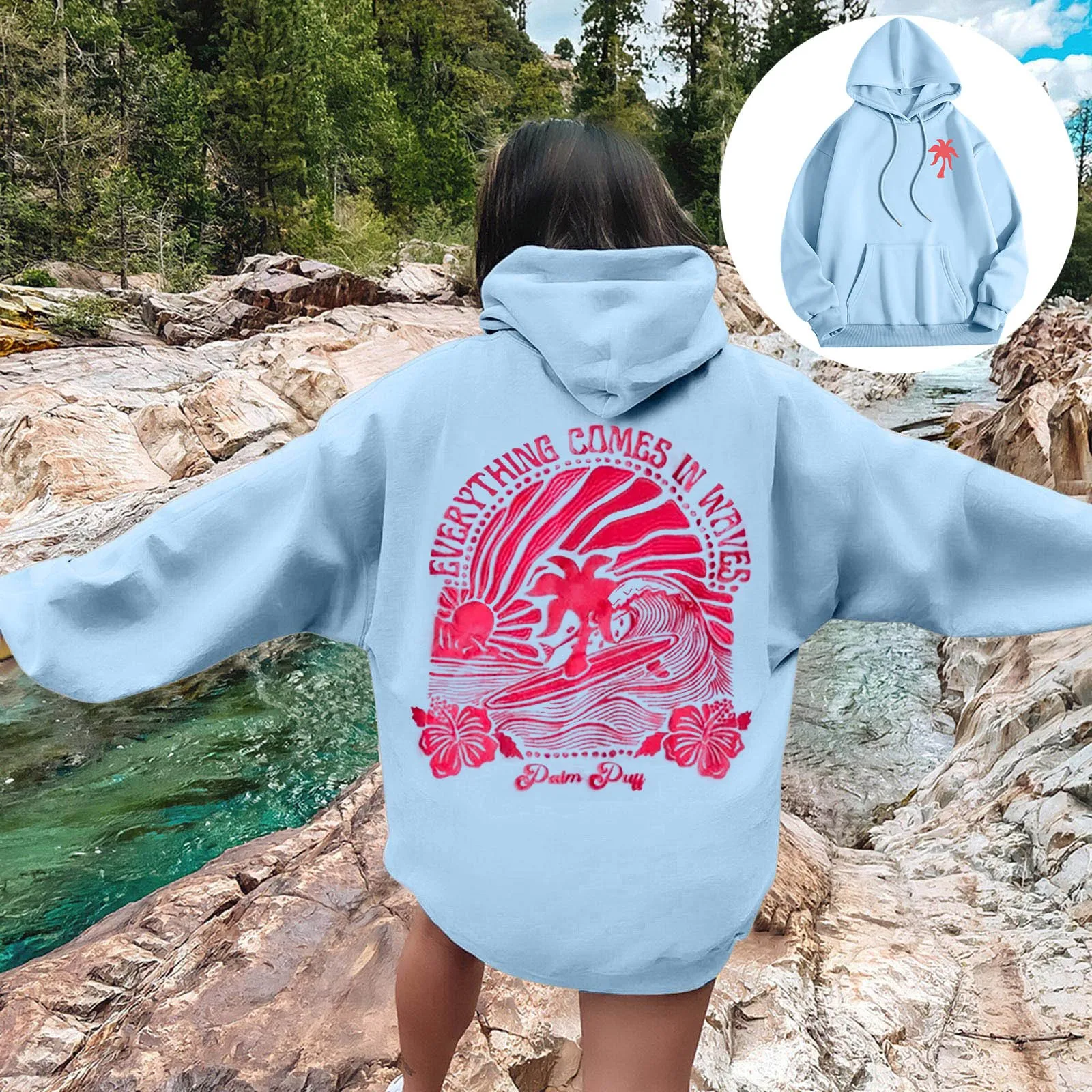 thumbnail image 1 of Sudadera con capucha para mujer, suéter de manga larga con letras estampadas, estética, 1 of 3