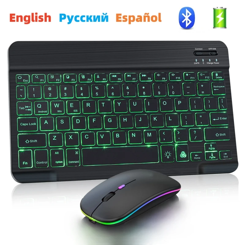 RGB Bluetooth Keyboard Wireless Keyboard Bluetooth Mini Spanish Keyboard RGB Backlight Rechargeable for iPad Phone Tablet 1