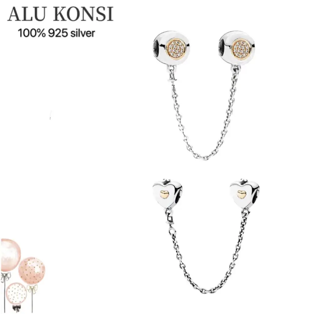 

New Hot sale luxury Real 925 Sterling Silver pan beads Safety chain Fit Original Charm bracelet For Women fashion DIY Jewelry