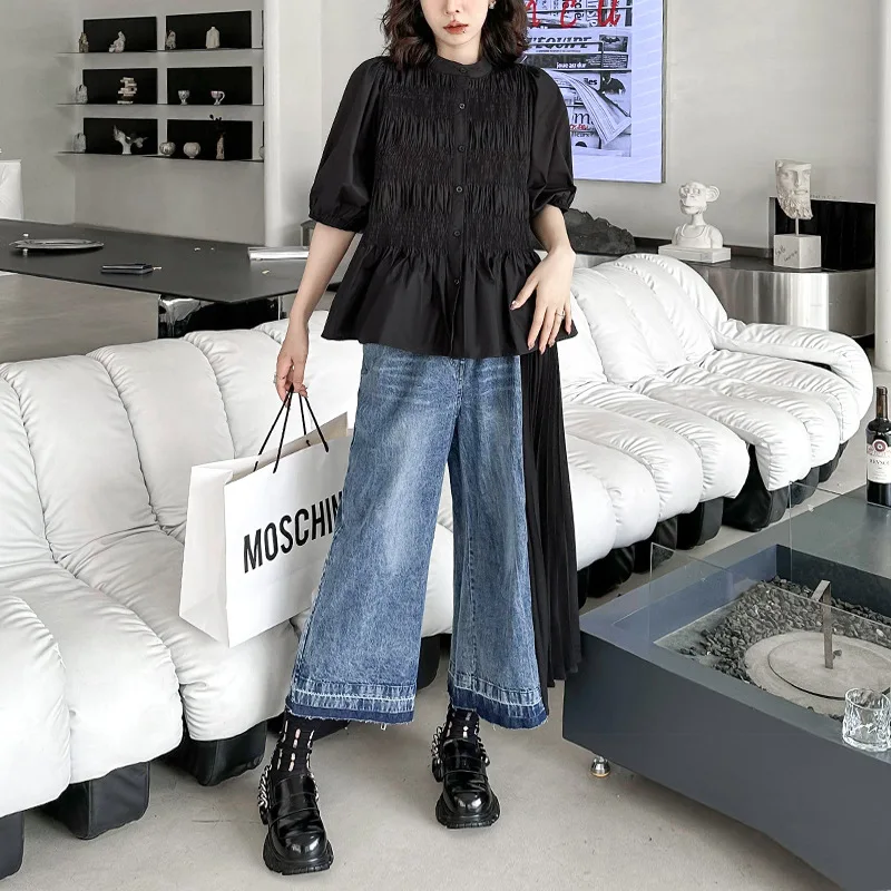 JohnatureVintageContrastPaneledPressedPleatedJeans2023NewWomen