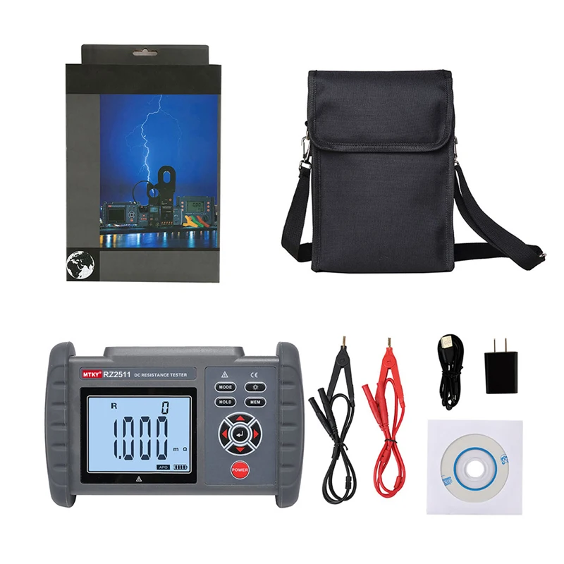 MTKY RZ2511 DC low resistance tester high-precision micro ohmmeter milliohmmeter 300k&Omega; Portable Handheld Data storage function