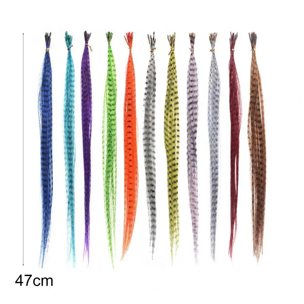 50pcs Multicolor Synthetic Hair Feathers For Hair Extensions DIY Micro Beads Hairpiece Kit Women Feathers Extensions Tools