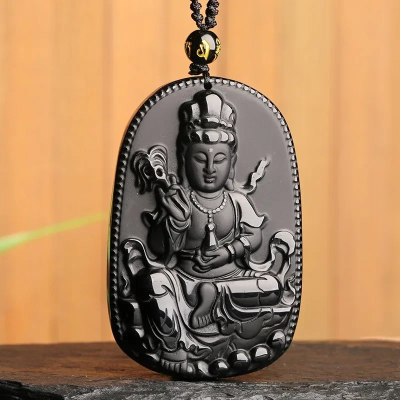 

Natural Black Obsidian Guanyin Pendant Fashion Boutique Hand Carved To Ensure Peace and Auspicious Gift Necklace