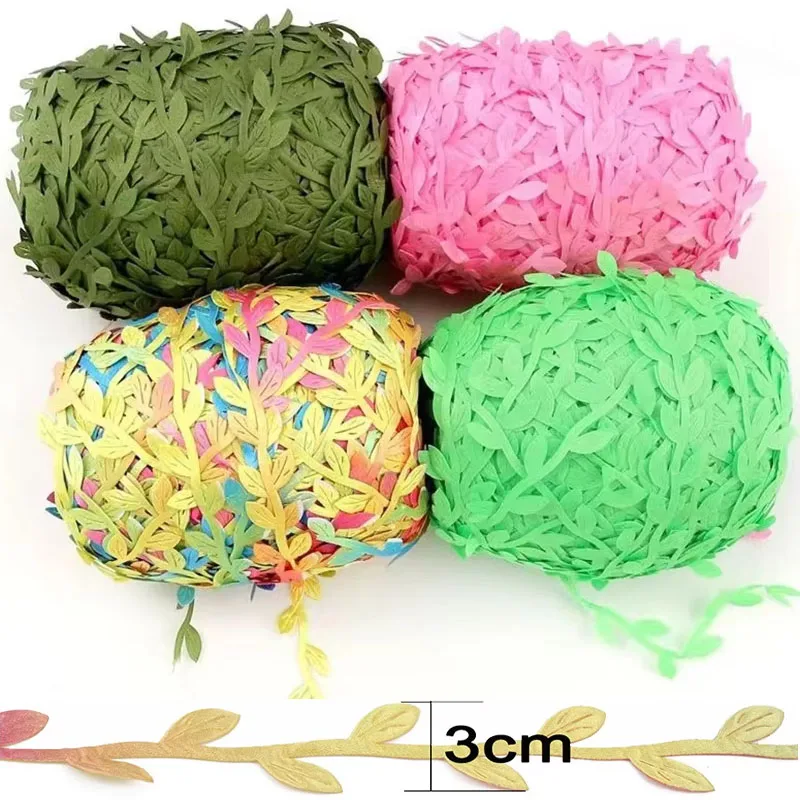 Silk Leaf-Shaped Green Ribbon Trim for DIY Decorations and Crafts