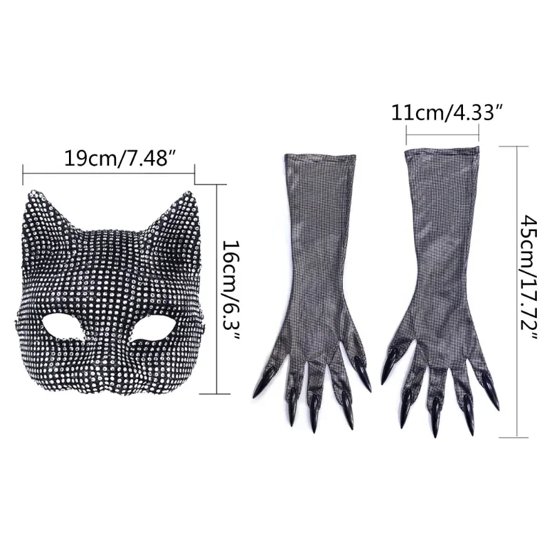 Masker voor volwassenen, handschoenen, nachtclubkostuum, maskerademasker, themafeest, verkleedpak