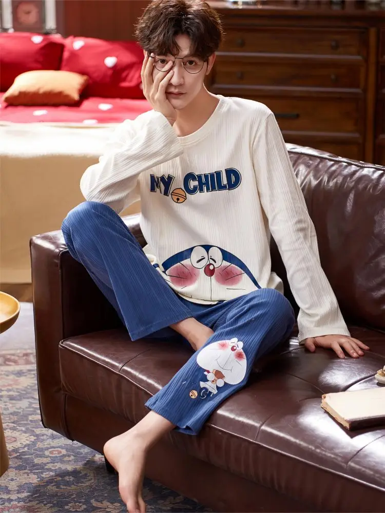 Matching Couple Pajamas Men's Cotton Silk Pajama Set Warm Korean New Two Piece Pojama Man Men Pyjamas Sleepwear Nightgown