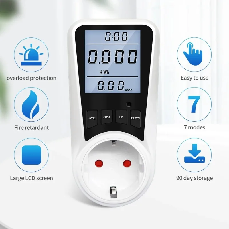 Digital Wattmeter LCD Energy Meter Electricity Power Meter Socket Electric Tester EU US AU UK FR Measuring Outlet Power Analyzer