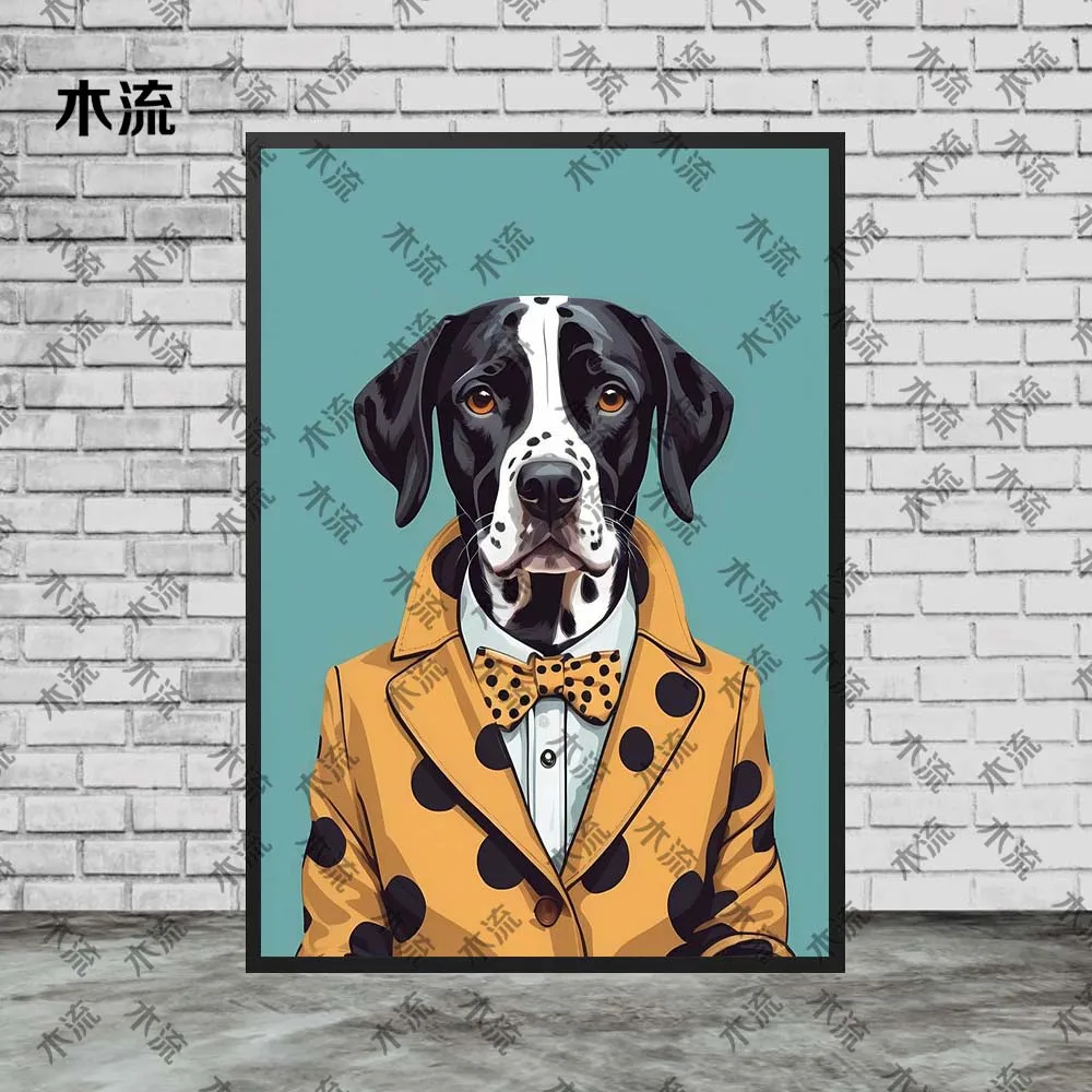 Cartoon Dog Suit Portraits - Humorous Poster Wall Art Canvas for Living Room Decor (Unframed)